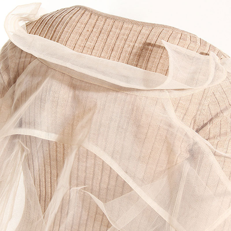 Modern Sheer Layered Sweetheart Neck Long Sleeve Ribbed Knit Crop Top - Image 4