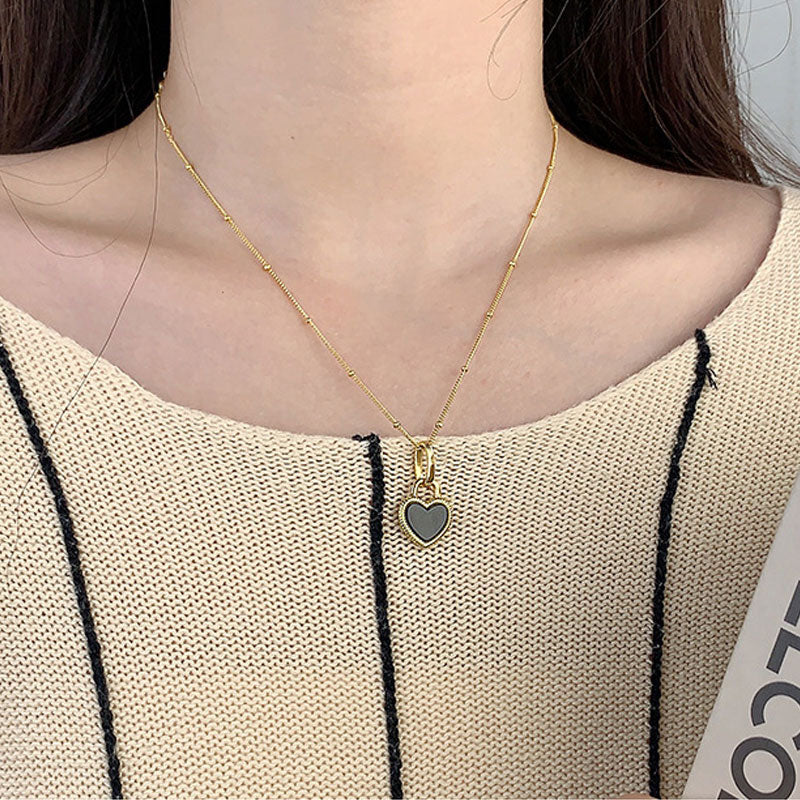 Mother of Pearl Black Onyx Heart Pendant Satellite Chain Choker NeckLace - Image 3