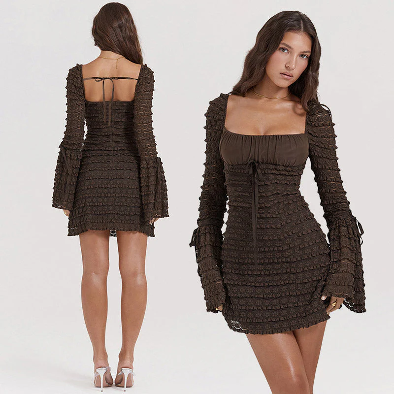 AMINA Long Sleeve RUFFLE FLARED Mini Dress - Image 2