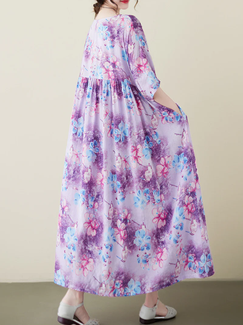 Mud Pie Cotton Purple Floral Smock Dress - Image 2