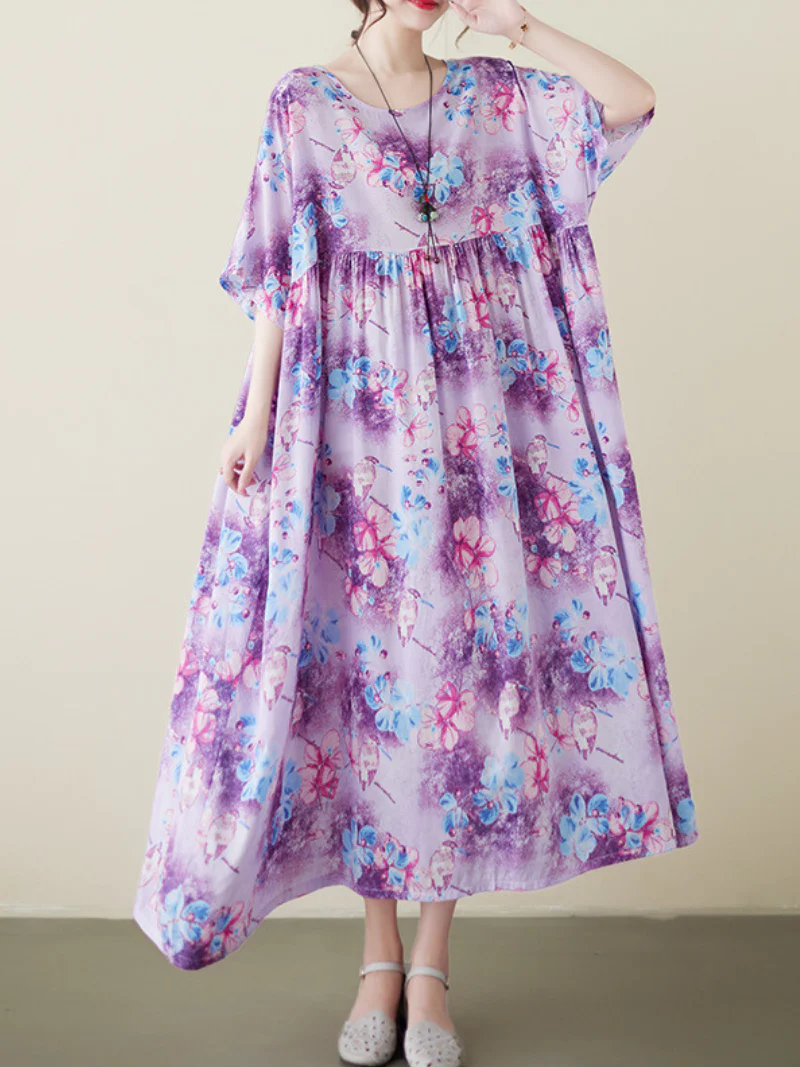 Mud Pie Cotton Purple Floral Smock Dress - Image 3