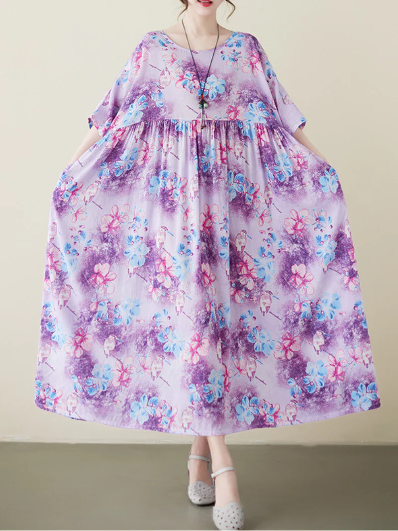 Mud Pie Cotton Purple Floral Smock Dress - Image 5