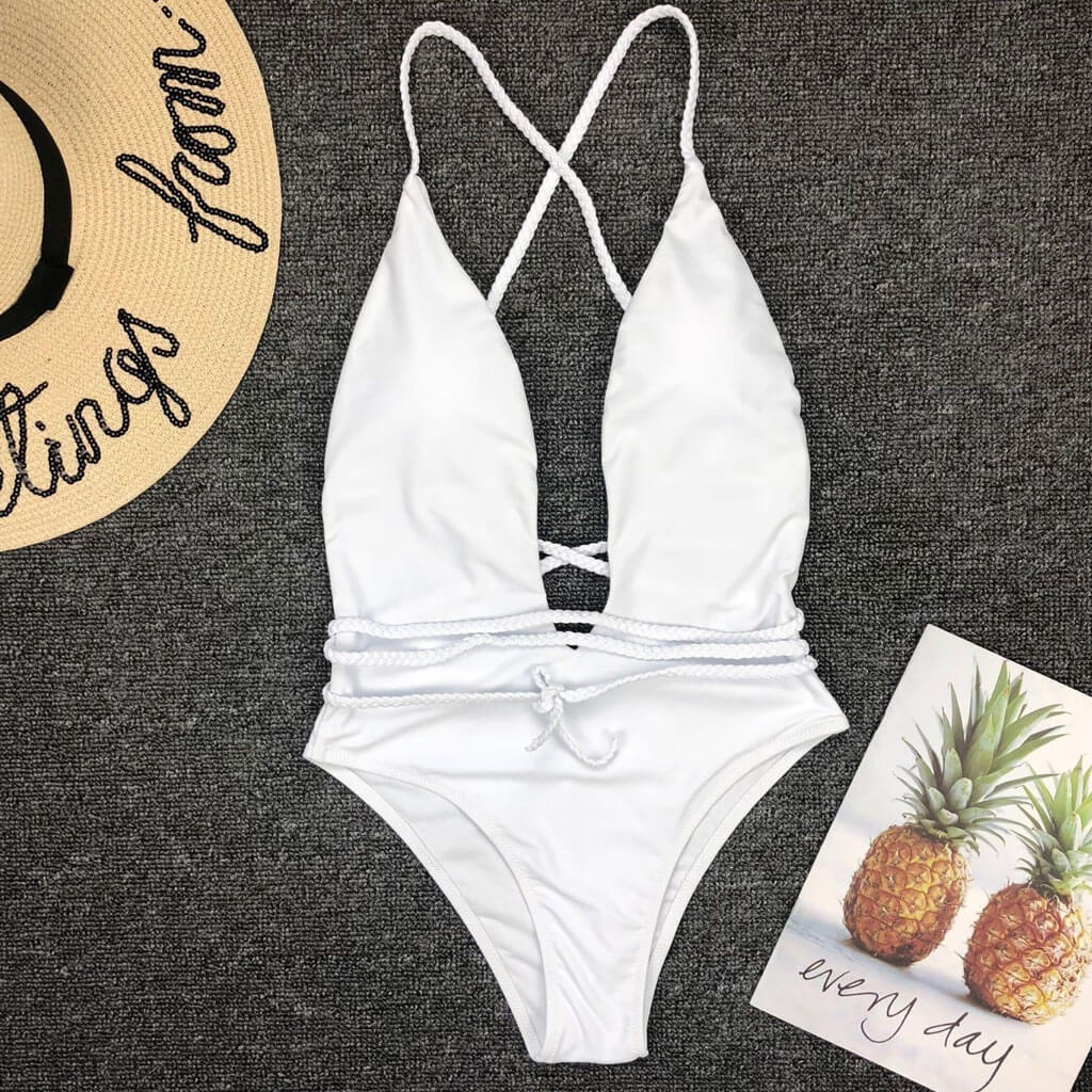 Multi-Way Low Back High Leg Brazilian One Piece Swimsuit - White - Image 3