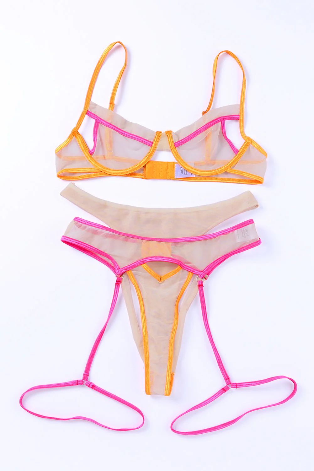 Multicolor Colorblock Trim Spaghetti Strap Three Piece Lingerie Set - Image 8