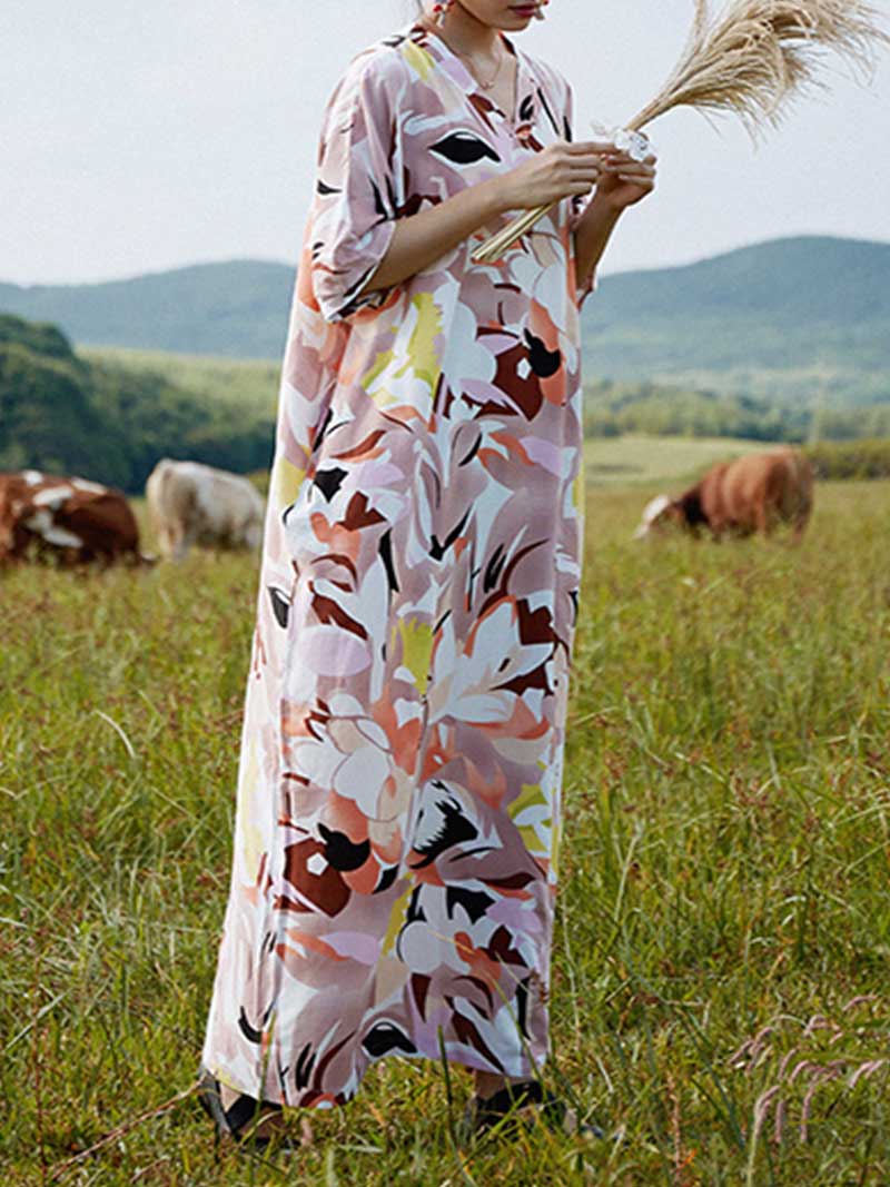 Multicolor Cotton Half Sleeves Kaftan Dress - Image 3