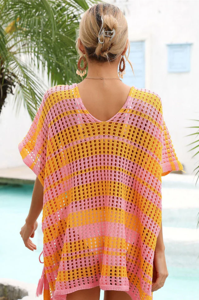 Multicolored Stripe V Neck Cover Up - Image 16