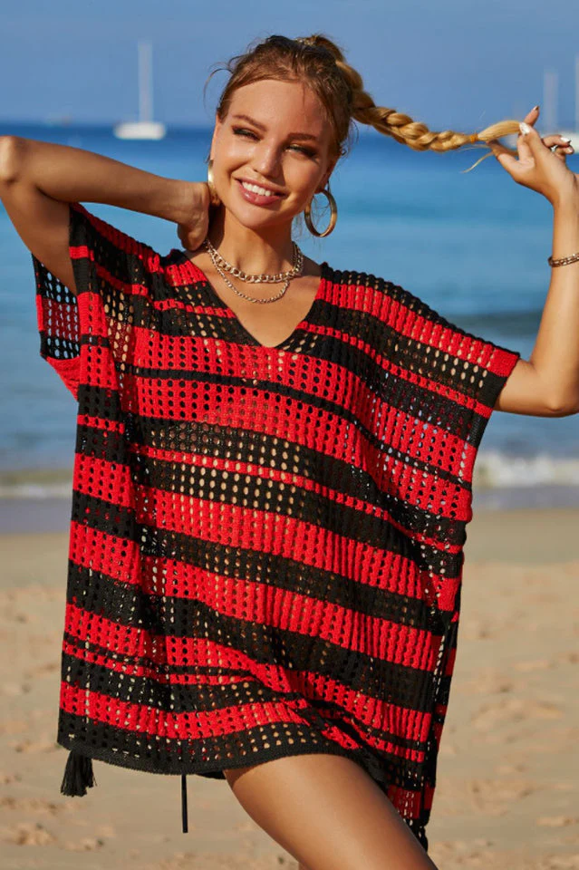 Multicolored Stripe V Neck Cover Up - Image 19