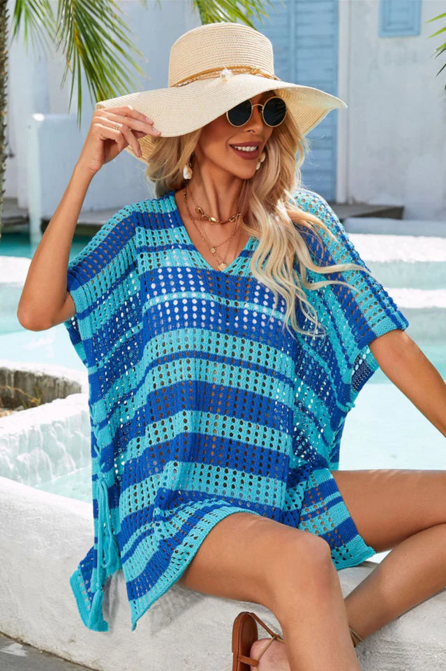 Multicolored Stripe V Neck Cover Up - Image 9