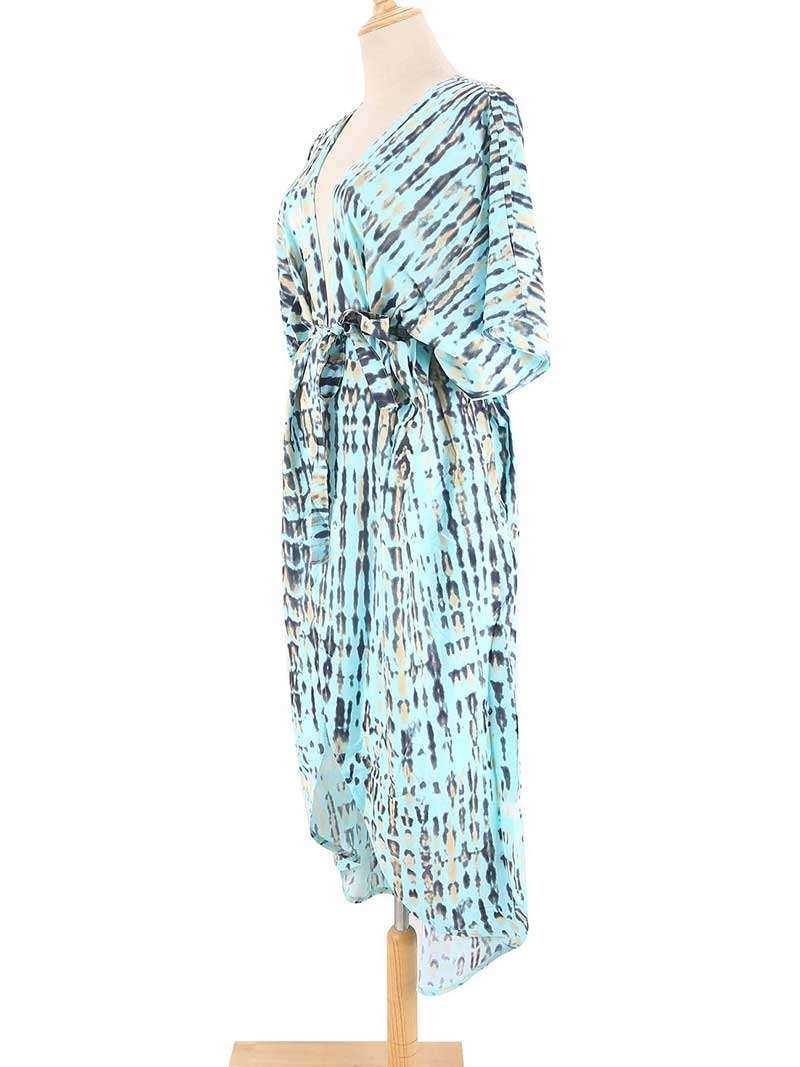 Tie-Dye Print Different Colors Rayon Long Length Gown Kimono Duster Robe - Image 29