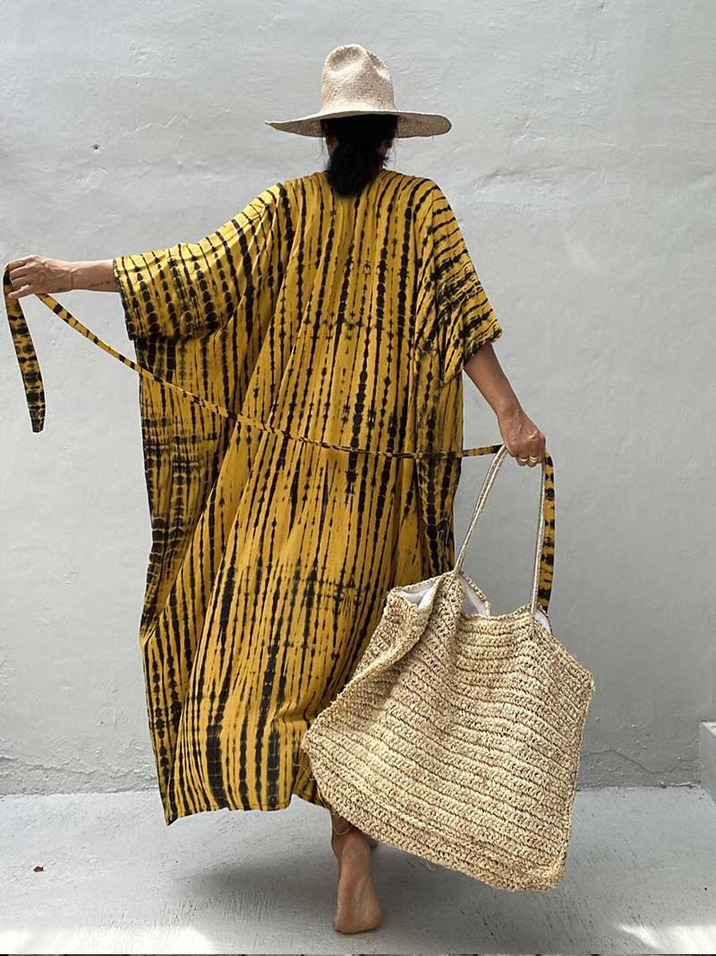 Tie-Dye Print Different Colors Rayon Long Length Gown Kimono Duster Robe - Image 5