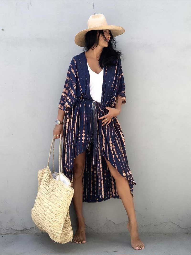 Tie-Dye Print Different Colors Rayon Long Length Gown Kimono Duster Robe - Image 10