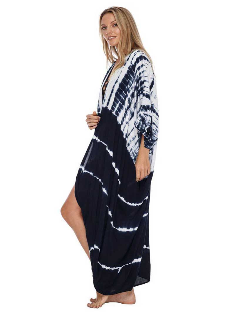 Tie-Dye Print Different Colors Rayon Long Length Gown Kimono Duster Robe - Image 11