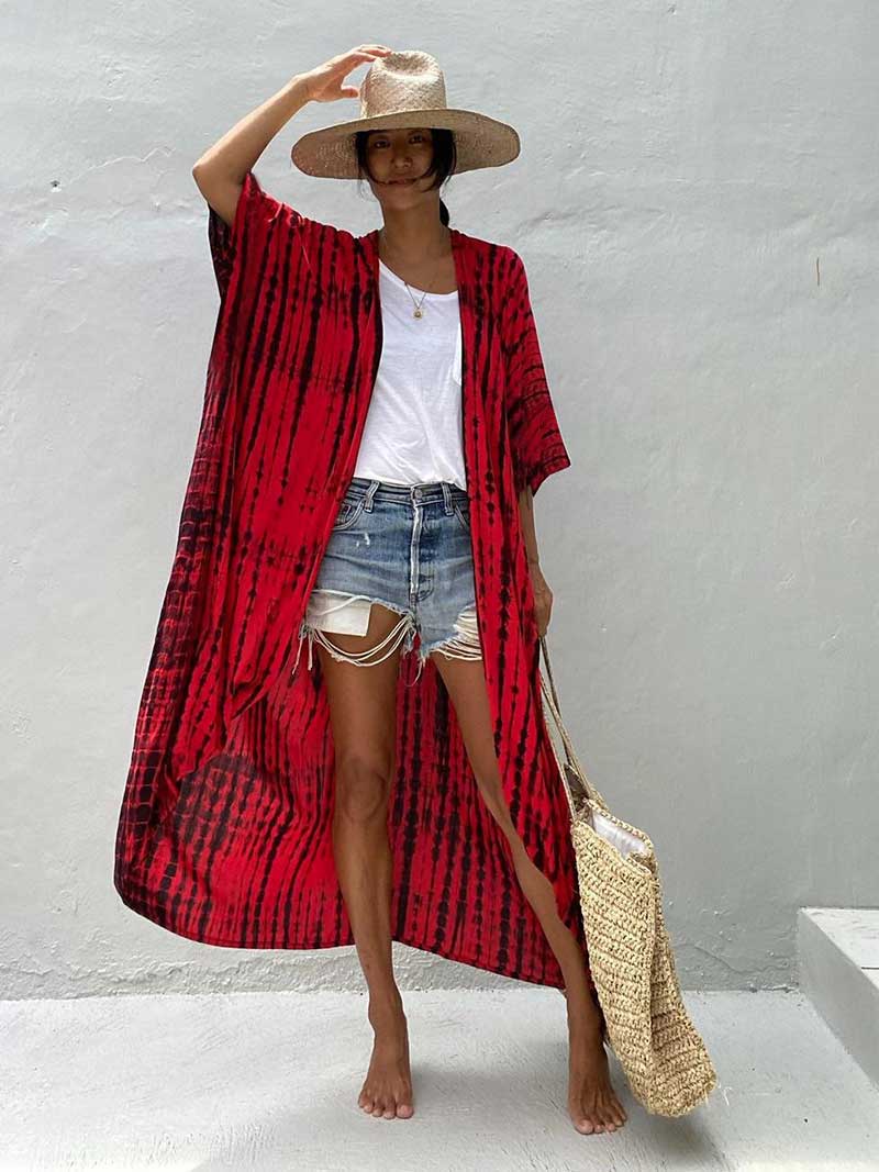 Tie-Dye Print Different Colors Rayon Long Length Gown Kimono Duster Robe - Image 15