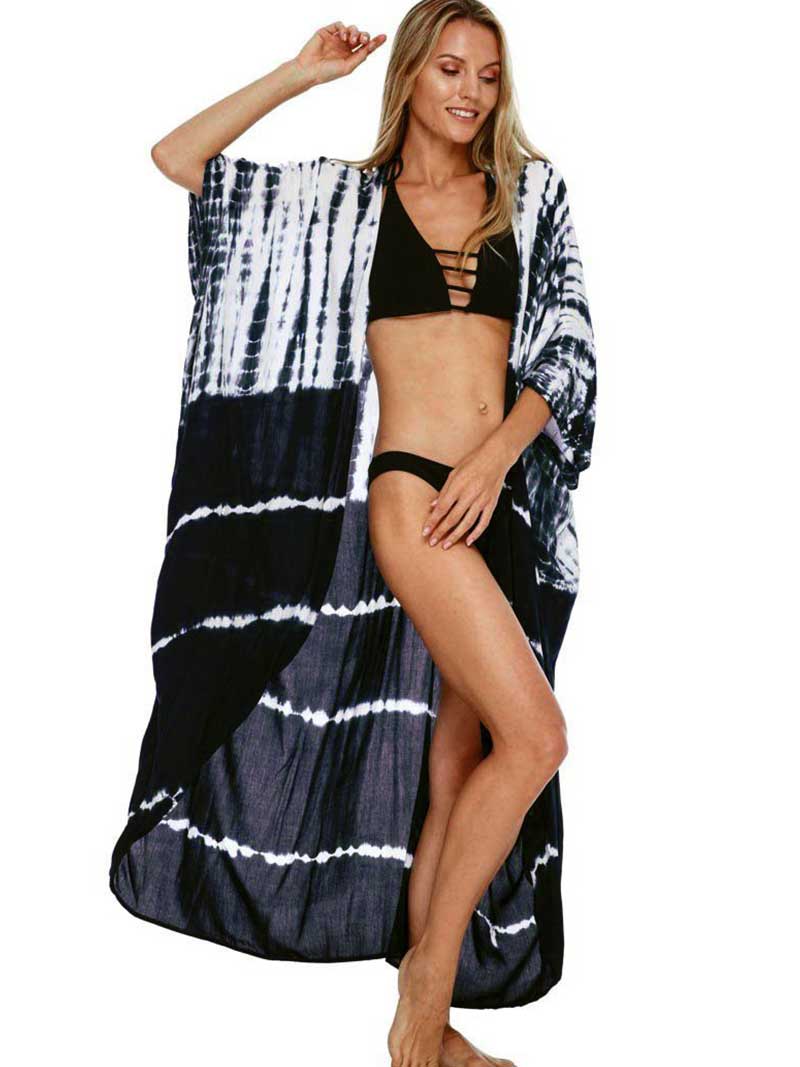 Tie-Dye Print Different Colors Rayon Long Length Gown Kimono Duster Robe - Image 18