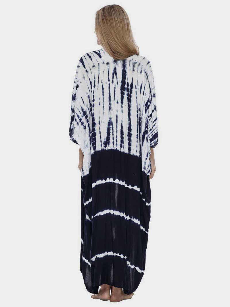 Tie-Dye Print Different Colors Rayon Long Length Gown Kimono Duster Robe - Image 7