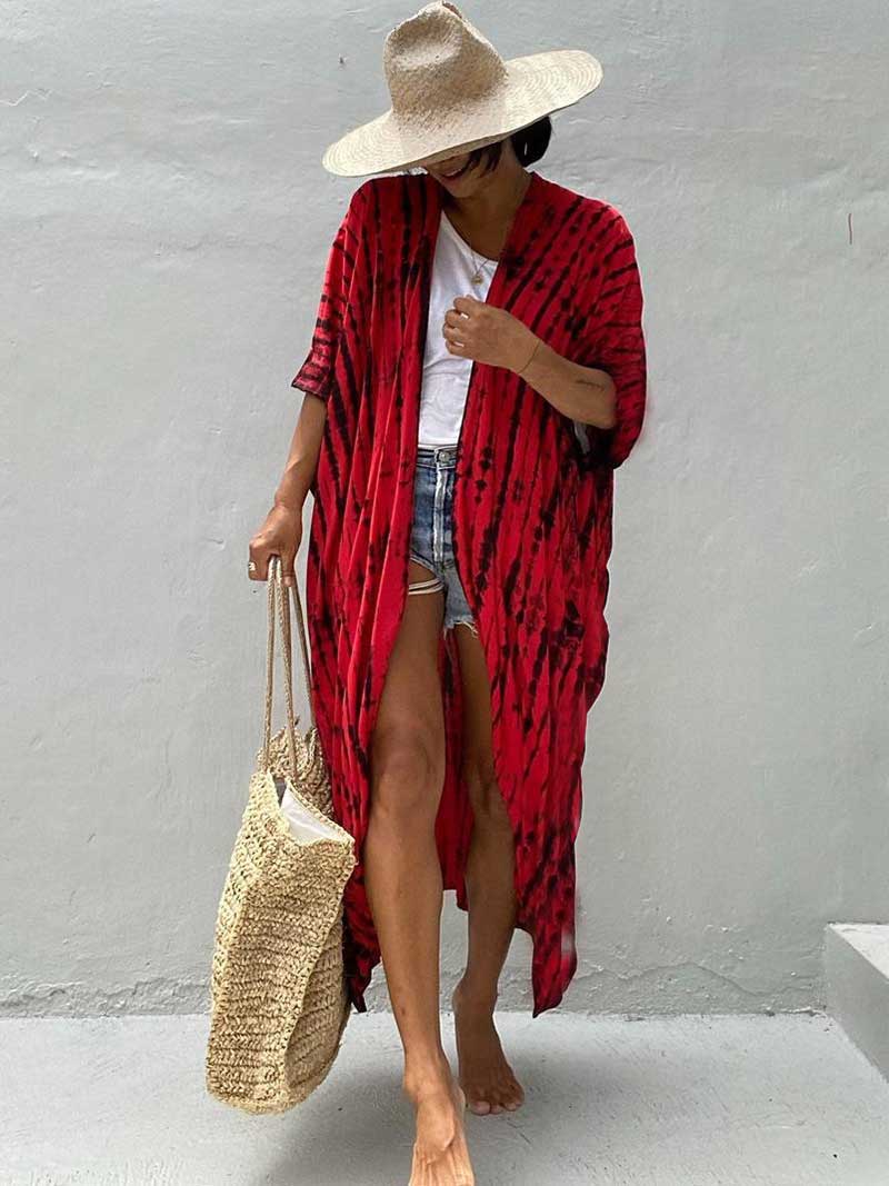 Tie-Dye Print Different Colors Rayon Long Length Gown Kimono Duster Robe - Image 8