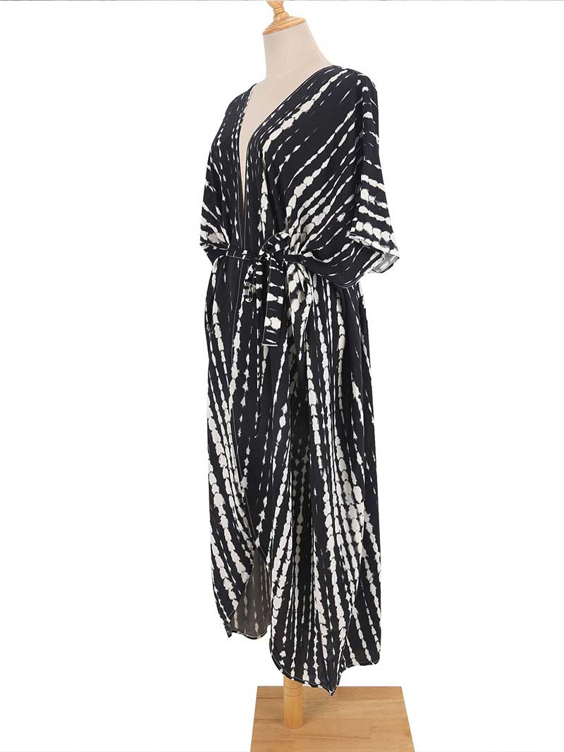 Tie-Dye Print Different Colors Rayon Long Length Gown Kimono Duster Robe - Image 9