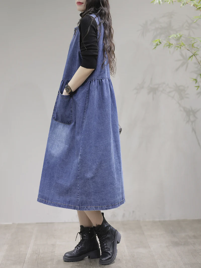 My Memories Casual Round Neck Denim Dress - Image 2