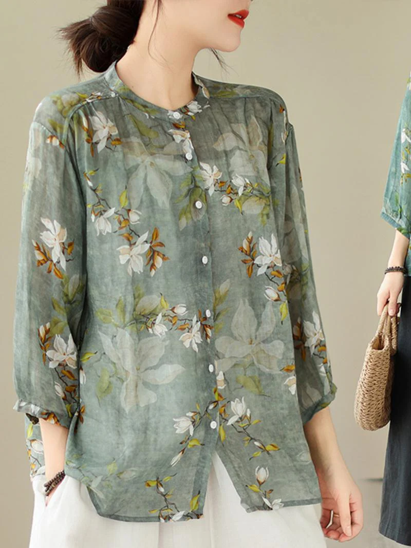 Nature Love Round Neck Floral Loose Top - Image 2