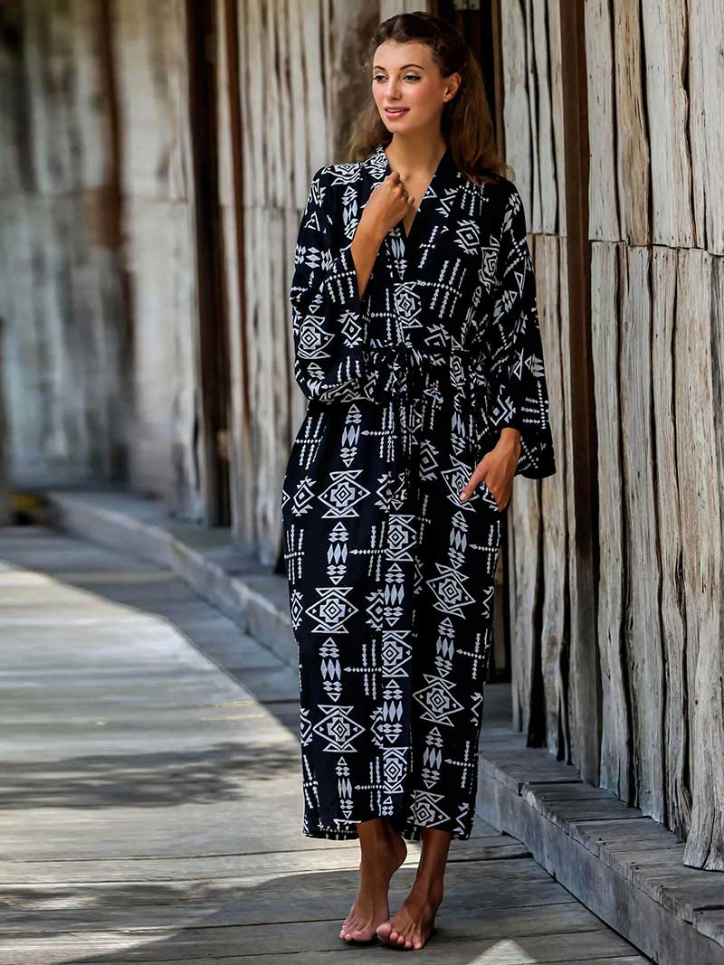 Printed Different Colors Rayon Long Length Gown Kimono Duster Robe - Image 12