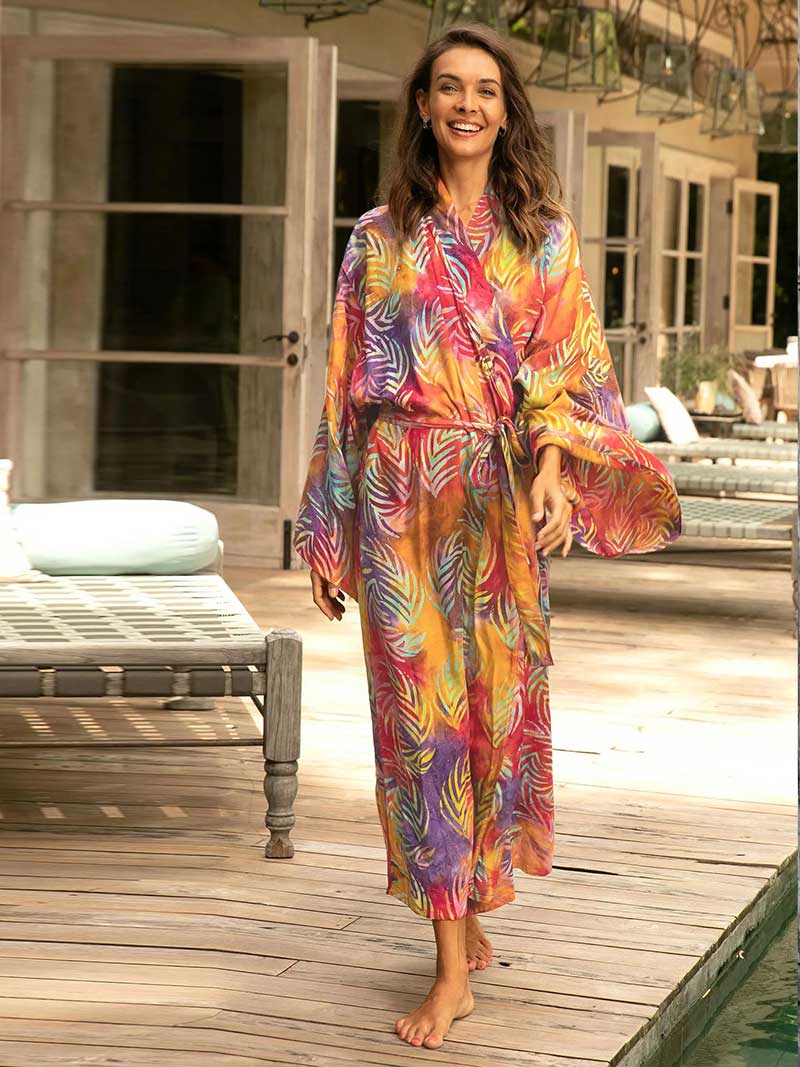 Printed Different Colors Rayon Long Length Gown Kimono Duster Robe - Image 14
