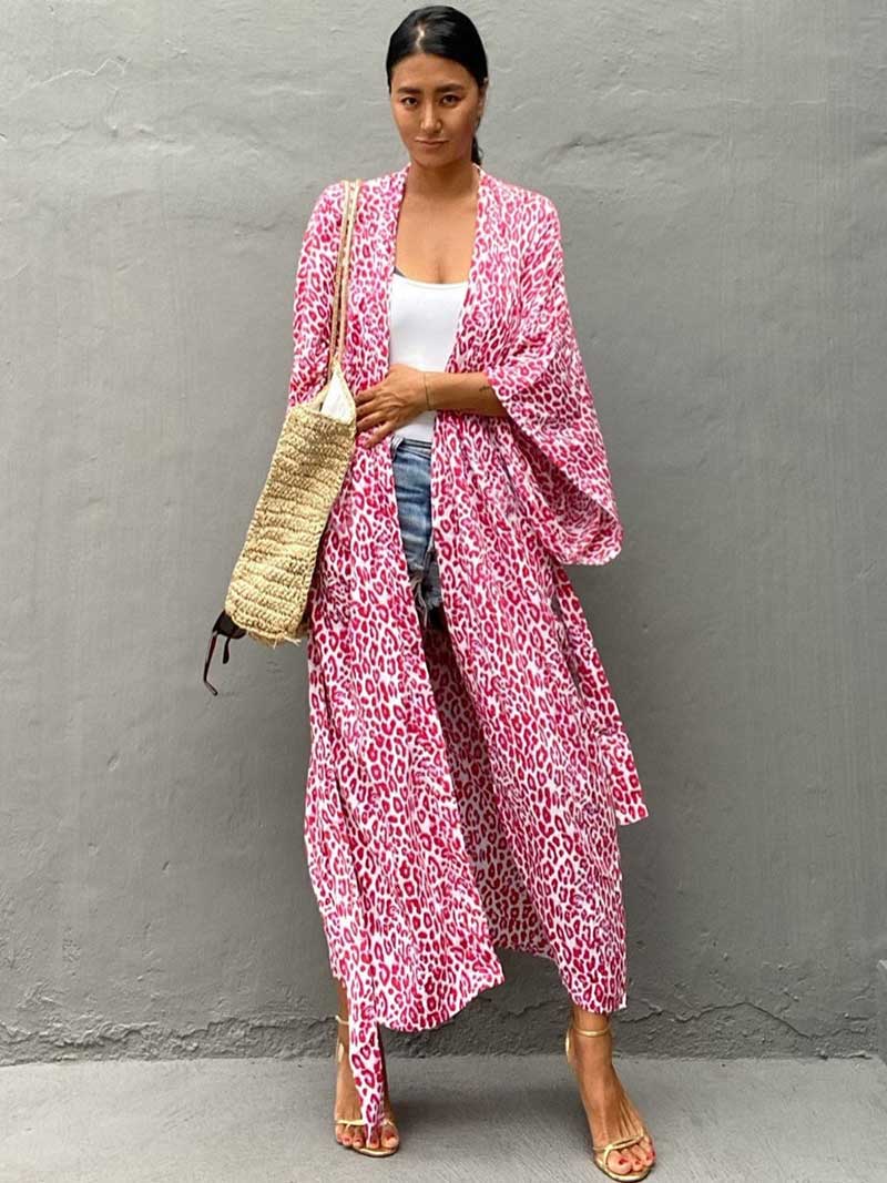 Printed Different Colors Rayon Long Length Gown Kimono Duster Robe - Image 17