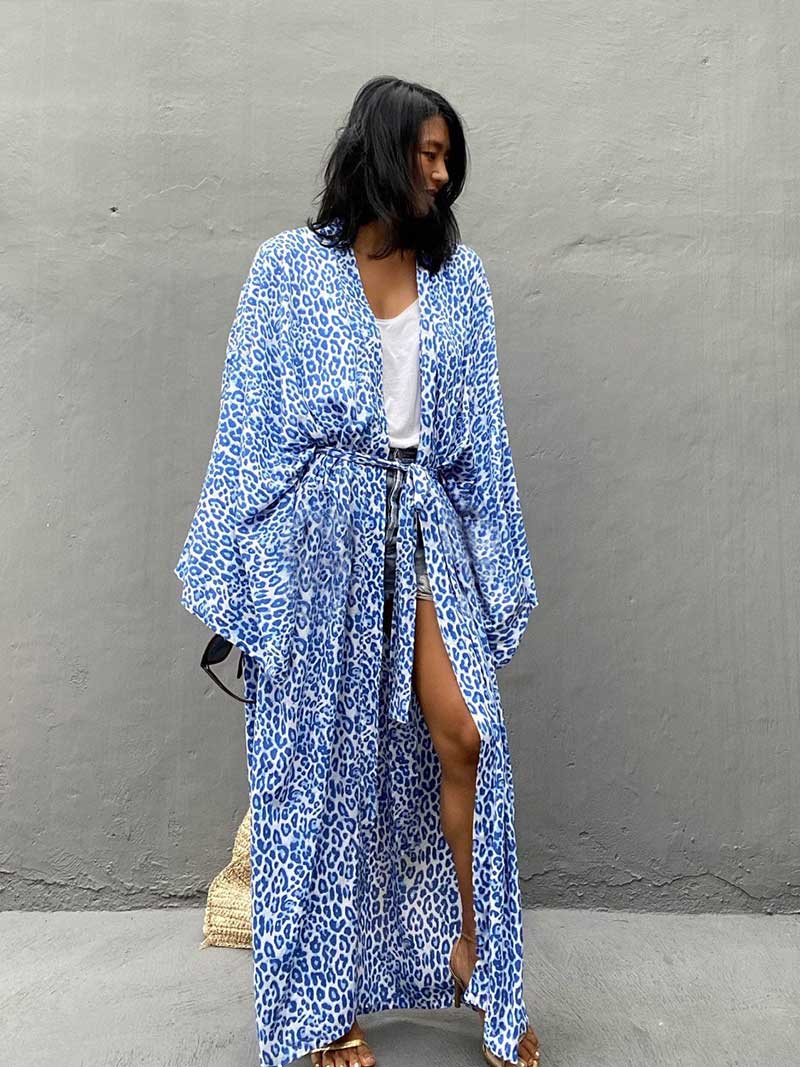 Printed Different Colors Rayon Long Length Gown Kimono Duster Robe - Image 19