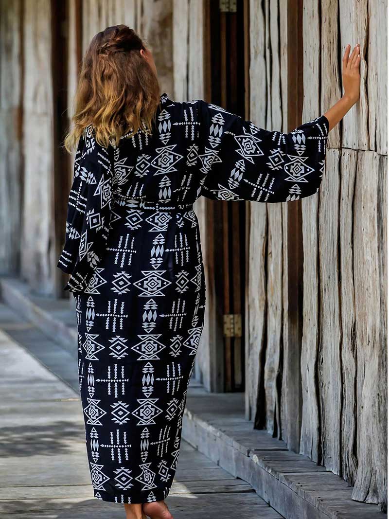 Printed Different Colors Rayon Long Length Gown Kimono Duster Robe - Image 21