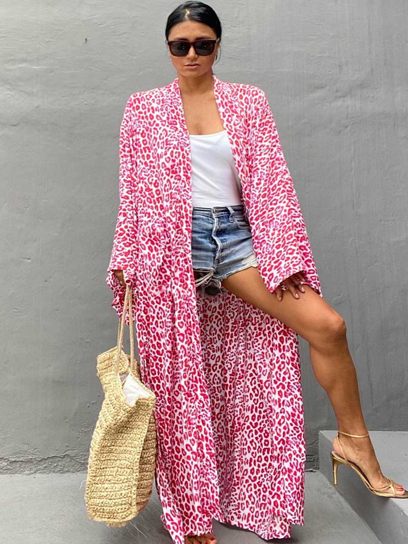 Printed Different Colors Rayon Long Length Gown Kimono Duster Robe - Image 29