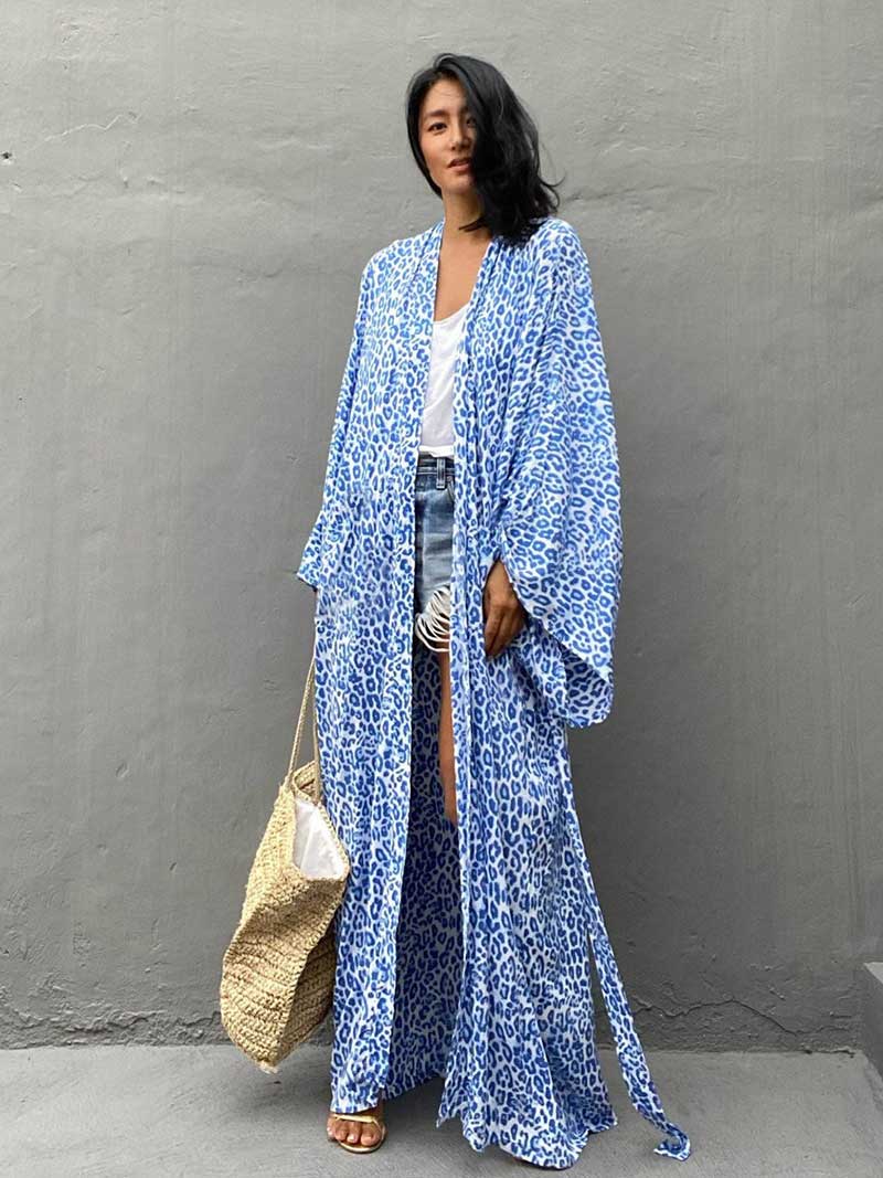 Printed Different Colors Rayon Long Length Gown Kimono Duster Robe - Image 5