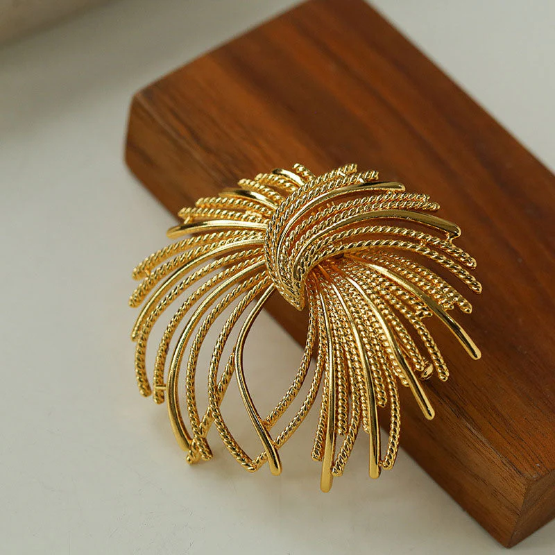 AGE MAGIC 18K Gold Plated Glossy Textured Fireworks Brooch - Image 3