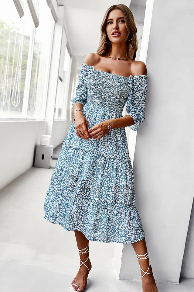 Off Shoulder Smocked Midi Dress - Image 11