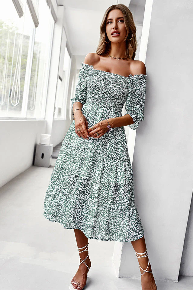 Off Shoulder Smocked Midi Dress - Image 2