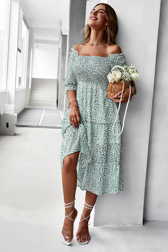 Off Shoulder Smocked Midi Dress - Image 3