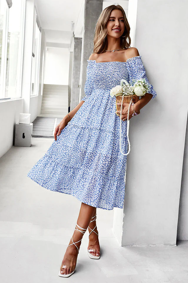 Off Shoulder Smocked Midi Dress - Image 5