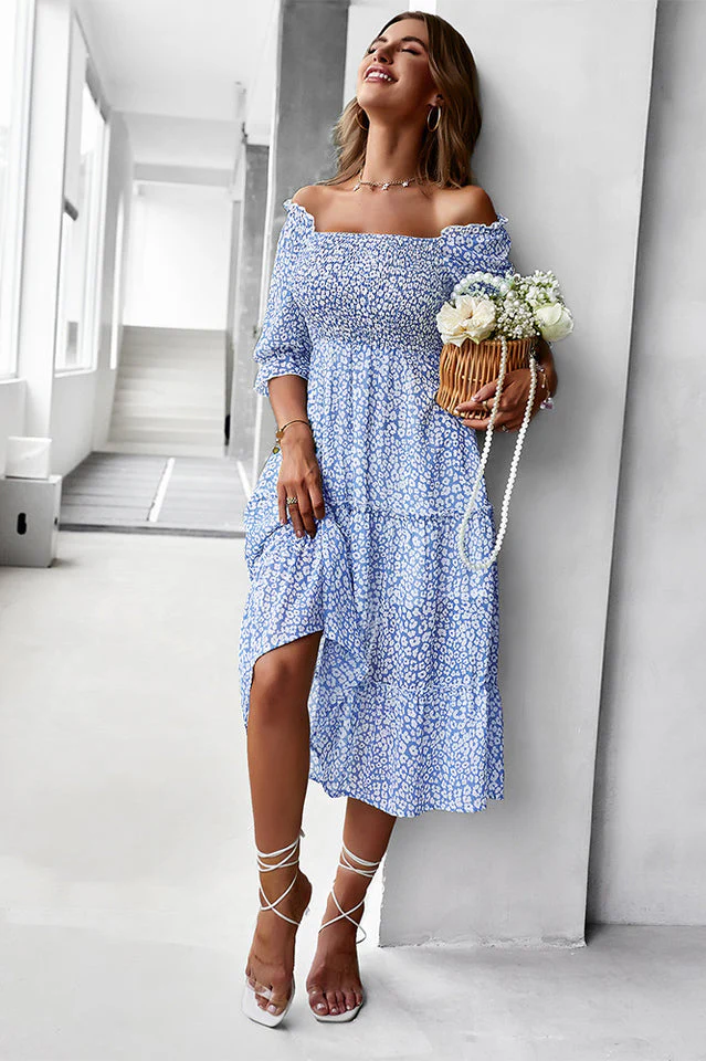 Off Shoulder Smocked Midi Dress - Image 6