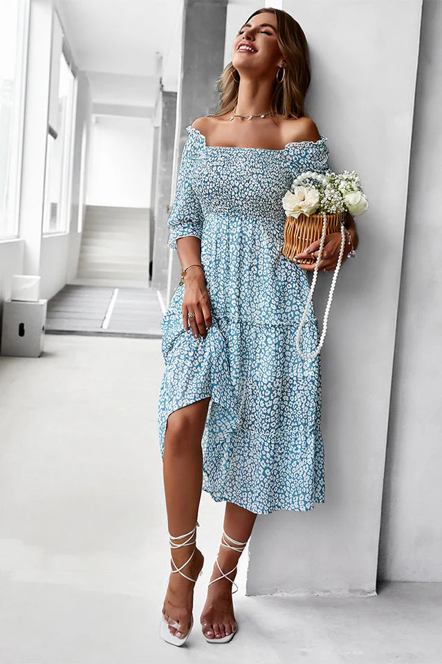Off Shoulder Smocked Midi Dress - Image 9