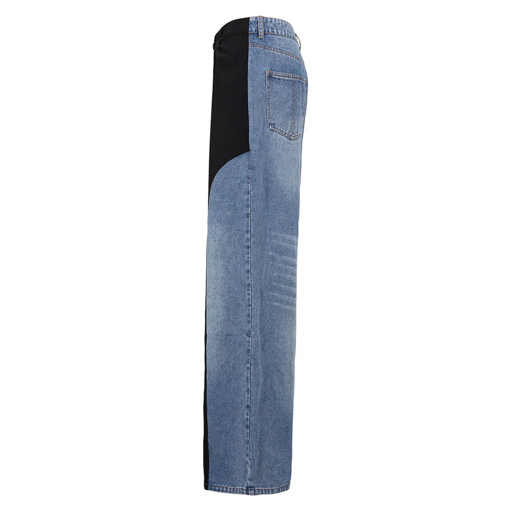 Offbeat Contrast Distressed Mid Waist Wide Leg Garter Hybrid Denim Jeans - Image 3