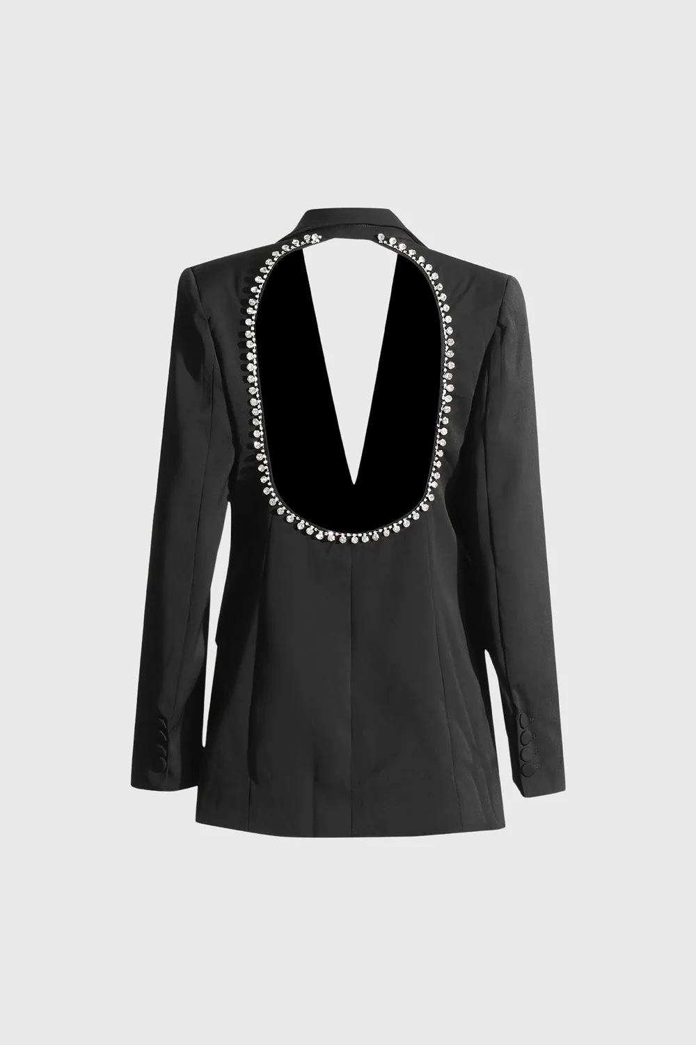 Open Back Blazer with Rhinestones - Black - Image 2