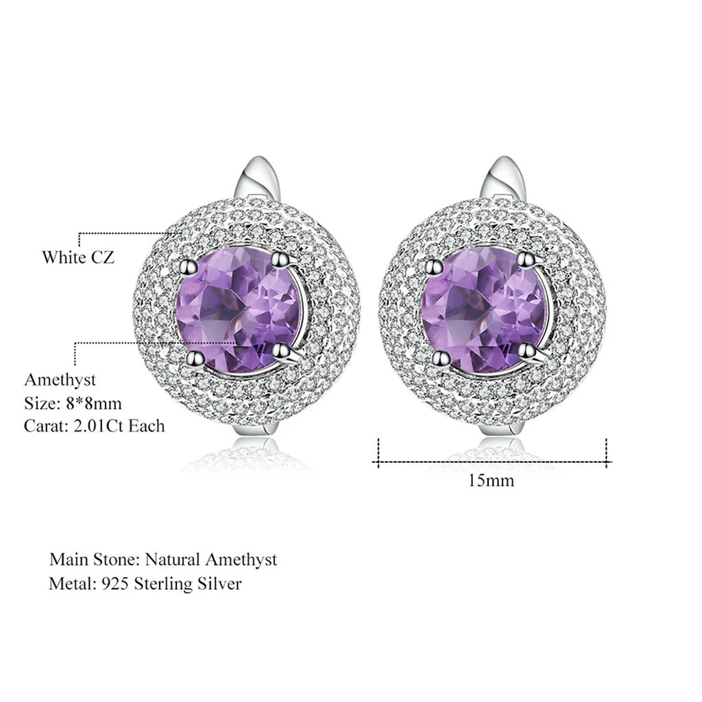 Opulent Amethyst Halo Clear Cubic Zirconia Cluster Stud Earrings - Image 5