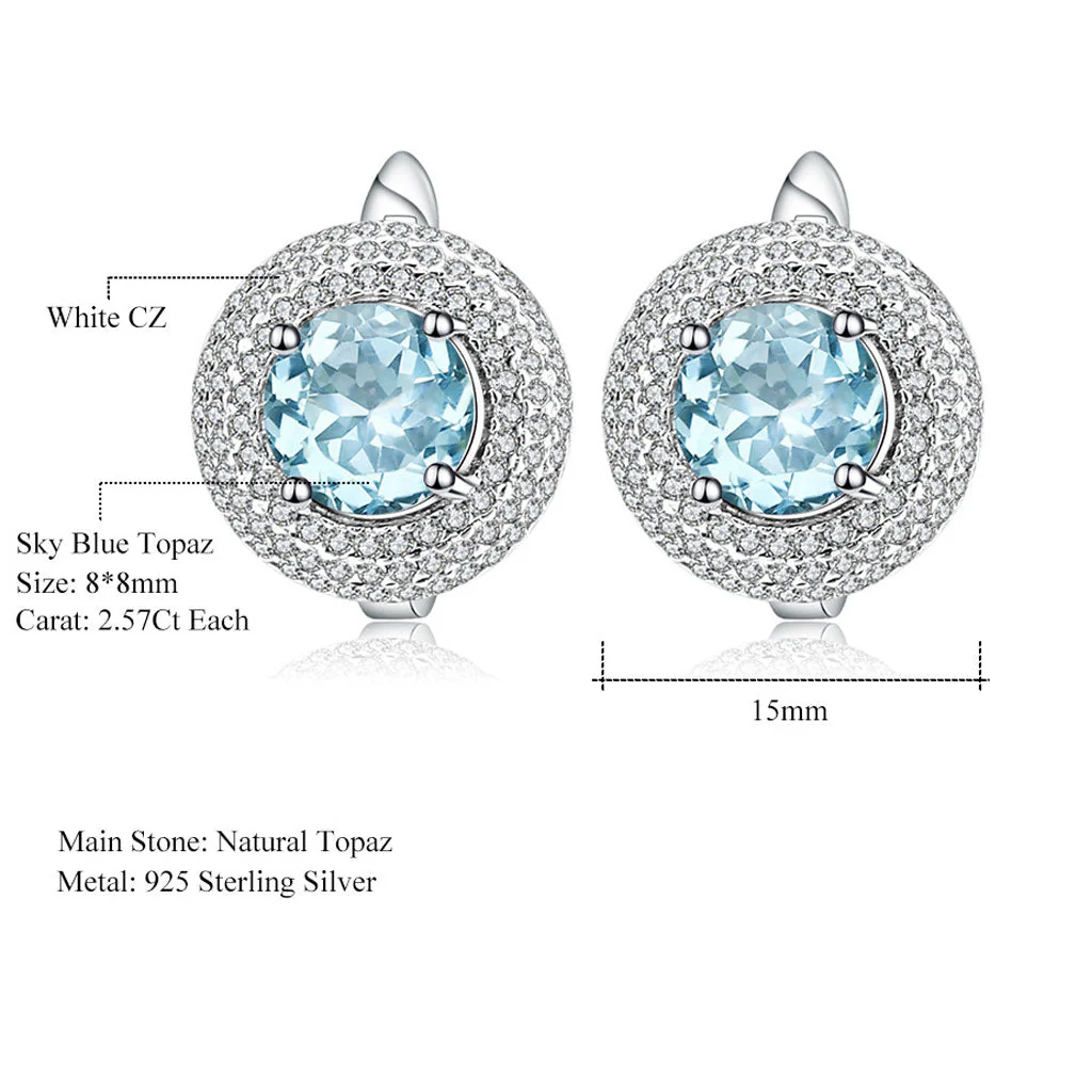 Opulent Blue Topaz Halo Clear Cubic Zirconia Cluster Stud Earrings - Image 5