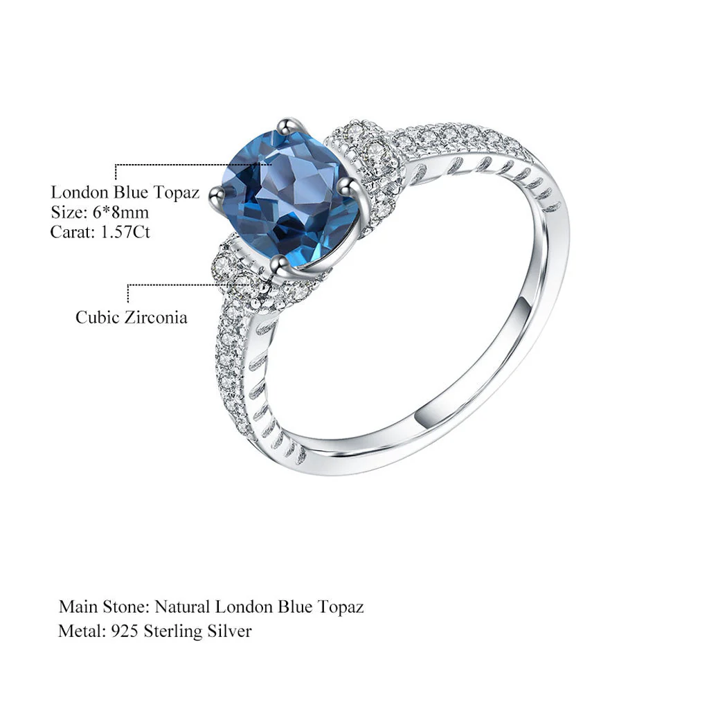 Opulent Clear Cubic Zirconia London Blue Topaz Halo Ring - Image 5
