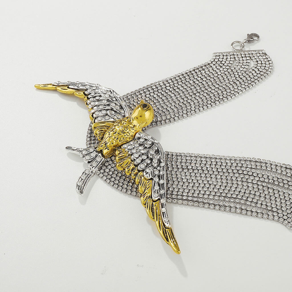 Opulent Crystal Exaggerated Bird Layered Tennis Choker NeckLace - Image 8