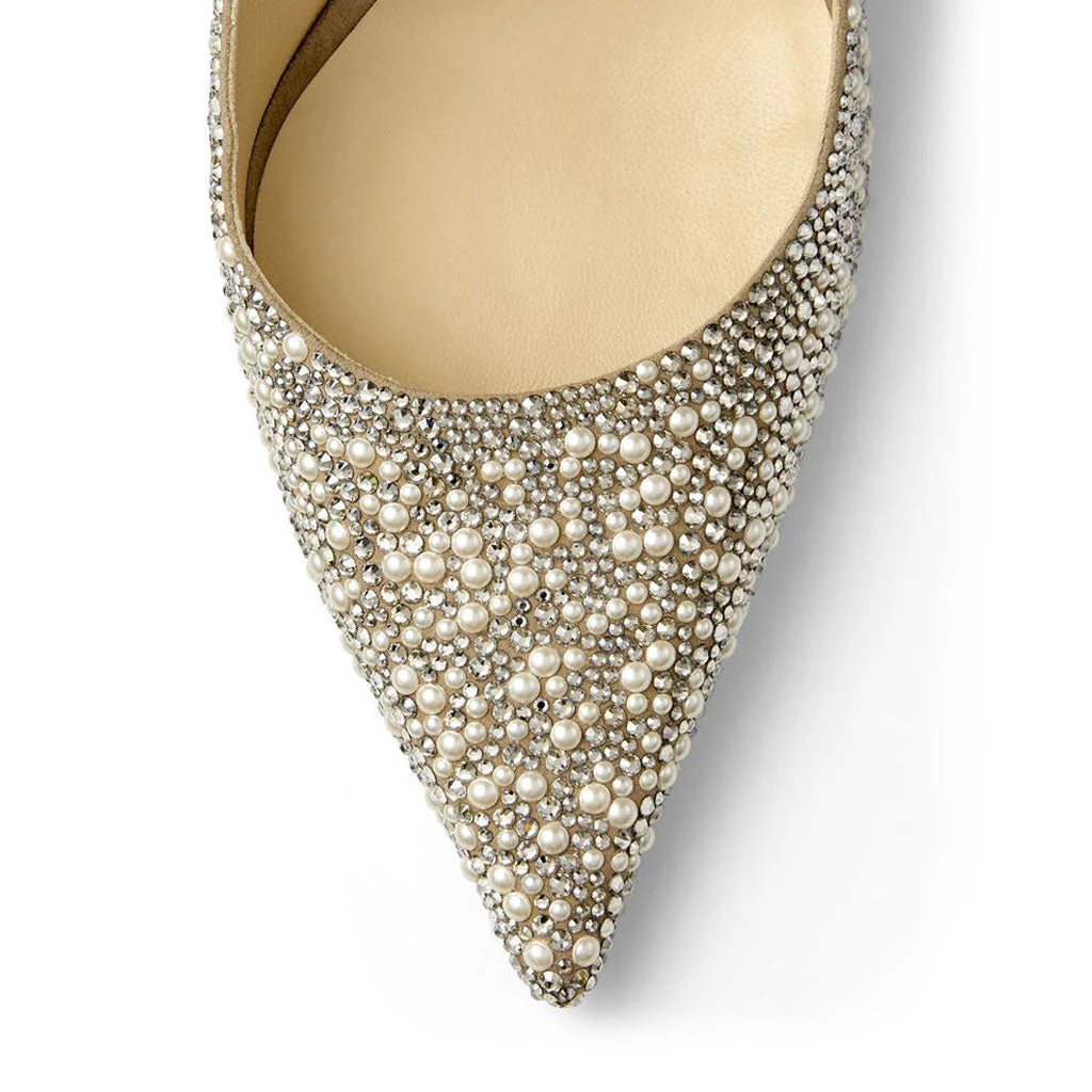Opulent Crystal Pearl Embellished Stiletto Mary Jane Pumps - Grey - Image 6