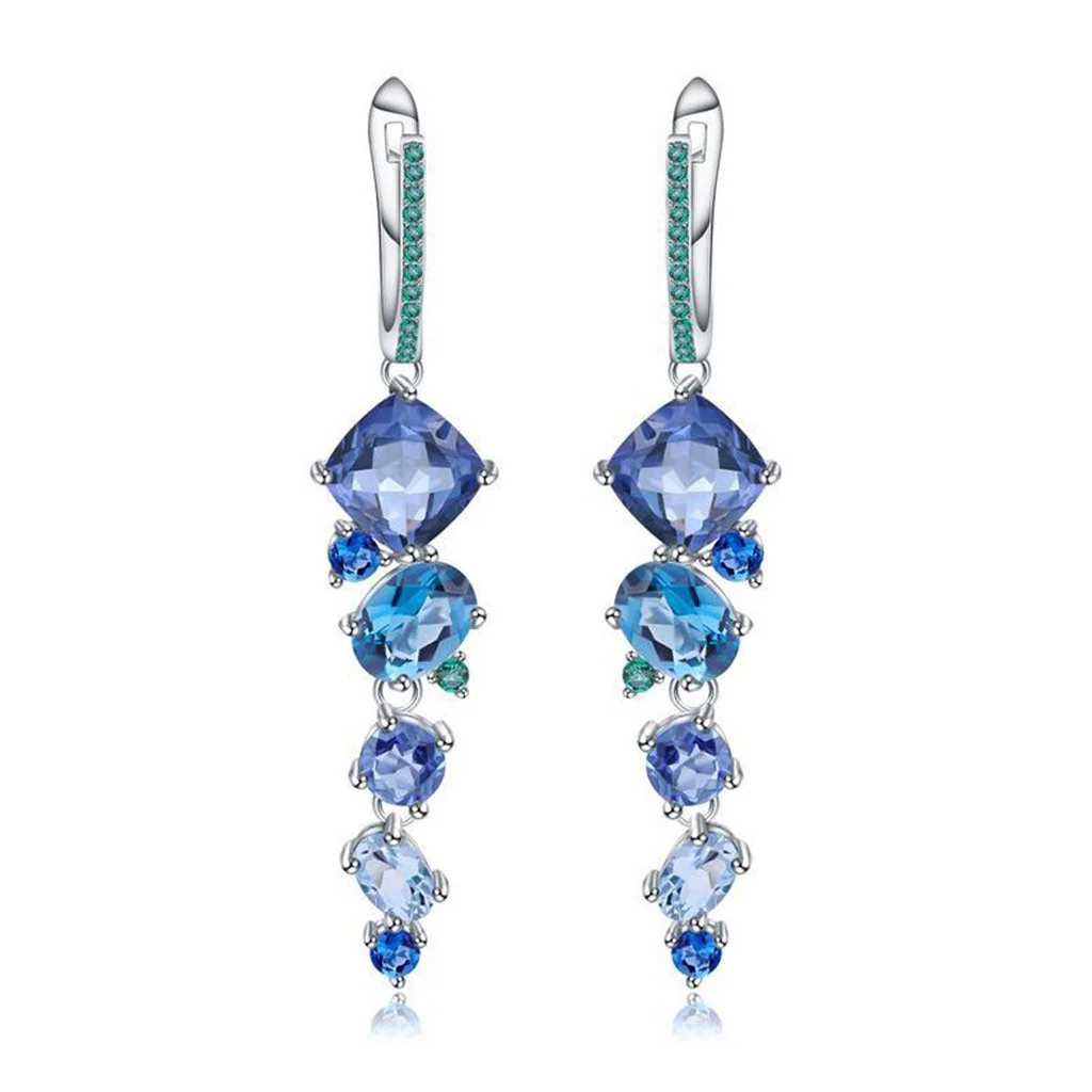 Opulent Mixed Shaped Swiss Blue Topaz Mystic Quartz Drop Earrings
