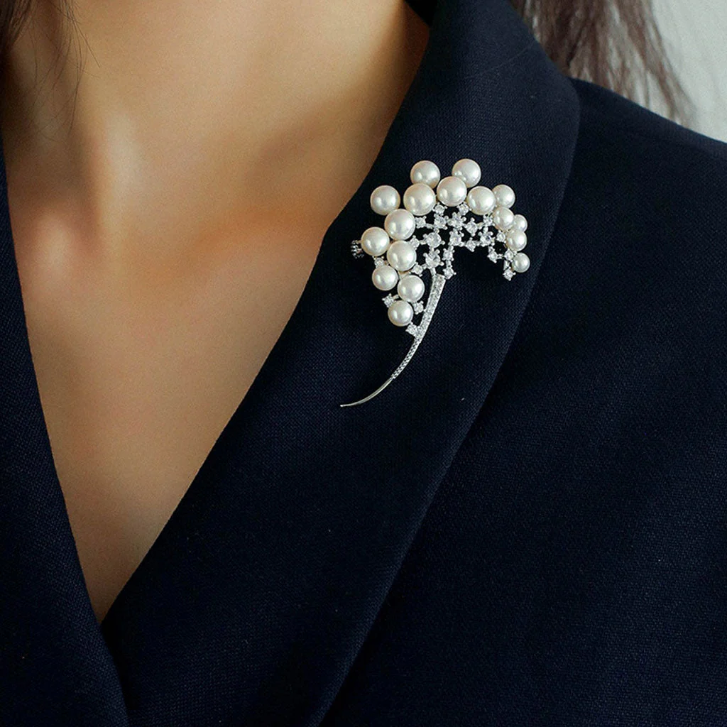 Opulent Rhodium Plated Cubic Zirconia Freshwater Pearl Bouquet Brooch
