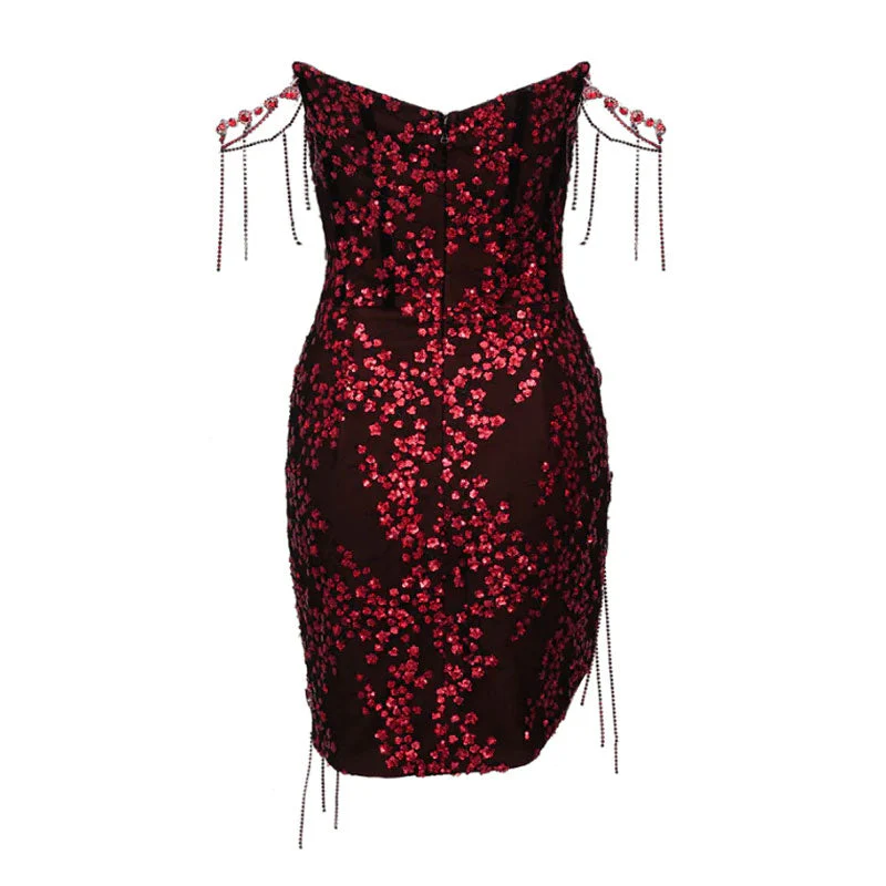 Opulent Sequined Rhinetone Fringe Semi Sheer Micro Short Sleeveless Corset Dress - Image 5