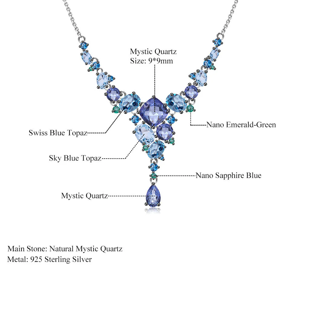 Opulent Swiss Blue Topaz Mystic Quartz Pendant Statement NeckLace - Image 4