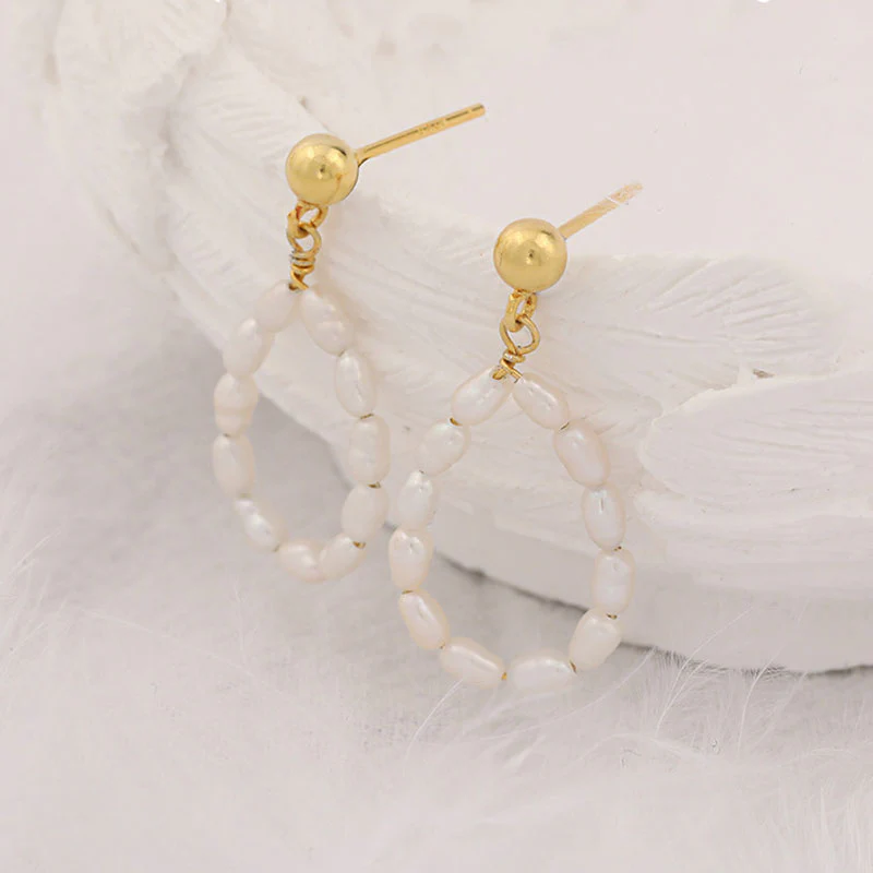 Opulent Two Tone Sterling Silver Plated Baroque Pearl Hoop Drop Earrings - Image 2