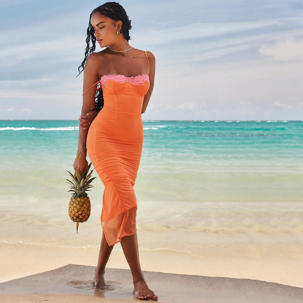 AKEMI ORANGE BODYCON MAXI Dress with STRAPS - Image 5